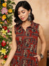 Crimson Kalamkari Peacock Print Sleeveless Shirt - Style Tunic Kurta Legacy Boutiques Legacy Boutiques