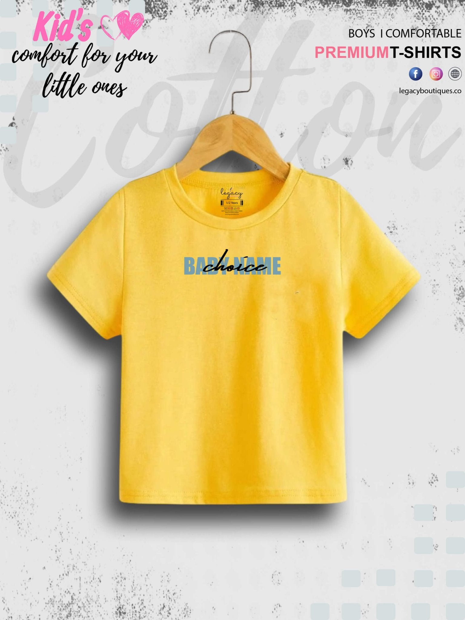 Custom baby name cotton kids t - Shirt 1 To 11 Years Legacy Boutiques Legacy Boutiques
