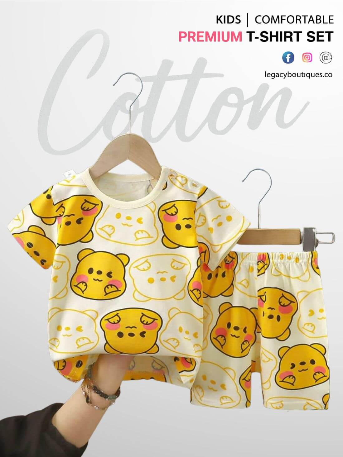 Cute bear print Baby &amp; Kids cotton t shirt set Legacy Boutiques Legacy Boutiques