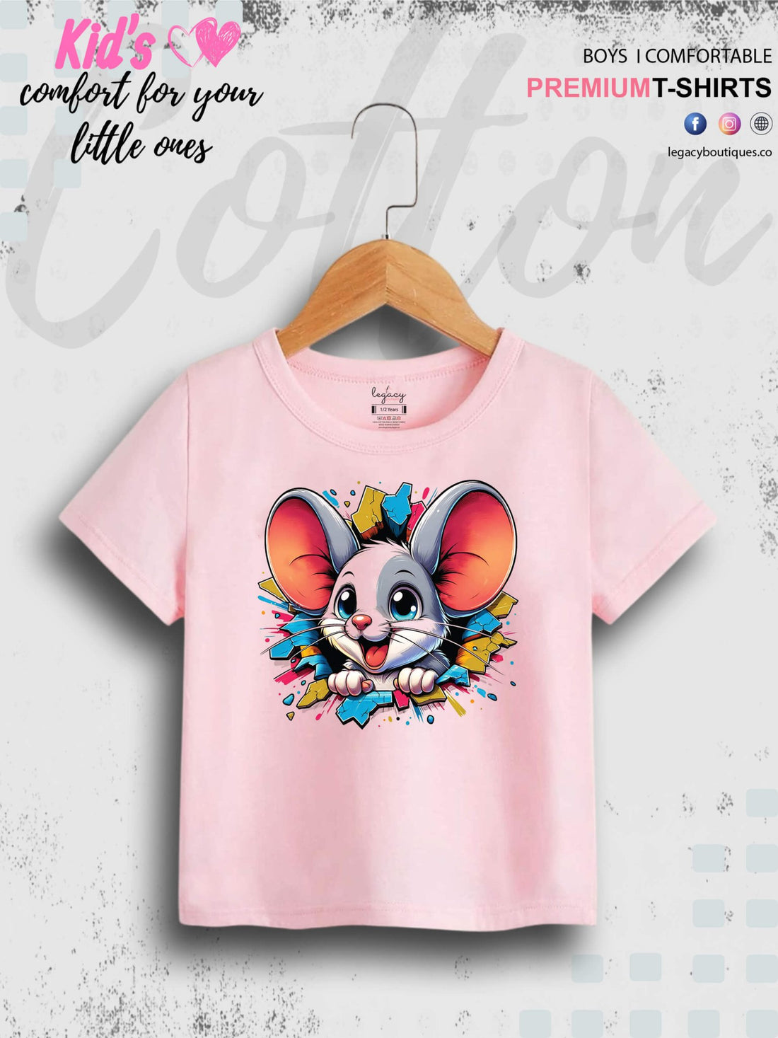 Cute Little Rat Head Printed 1 To 11 Year Baby Boys Summer Time T-Shirt In Cheapest Price Only In BD Legacy Boutiques Legacy Boutiques