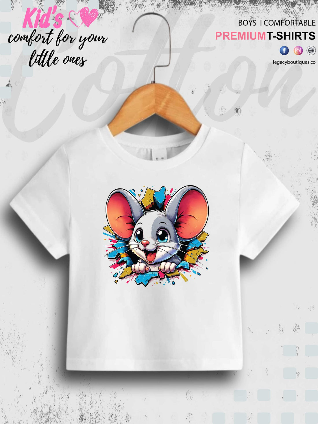 Cute Little Rat Head Printed 1 To 11 Year Baby Boys Summer Time T-Shirt In Cheapest Price Only In BD Legacy Boutiques Legacy Boutiques