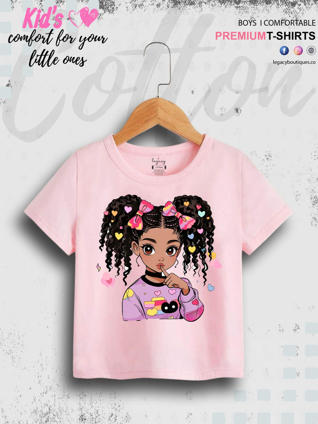 Cute Ponytail Girl Printed 1 To 11 Year Girls Summer Time T-Shirt In Lowest Price Only In BD Legacy Boutiques Legacy Boutiques