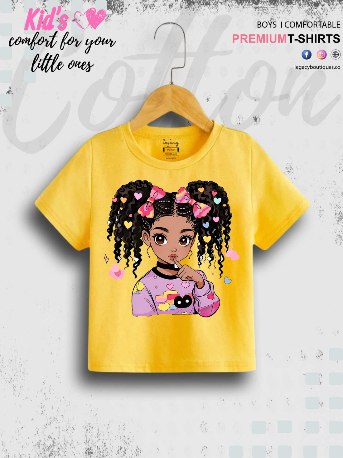 Cute Ponytail Girl Printed 1 To 11 Year Girls Summer Time T-Shirt In Lowest Price Only In BD Legacy Boutiques Legacy Boutiques