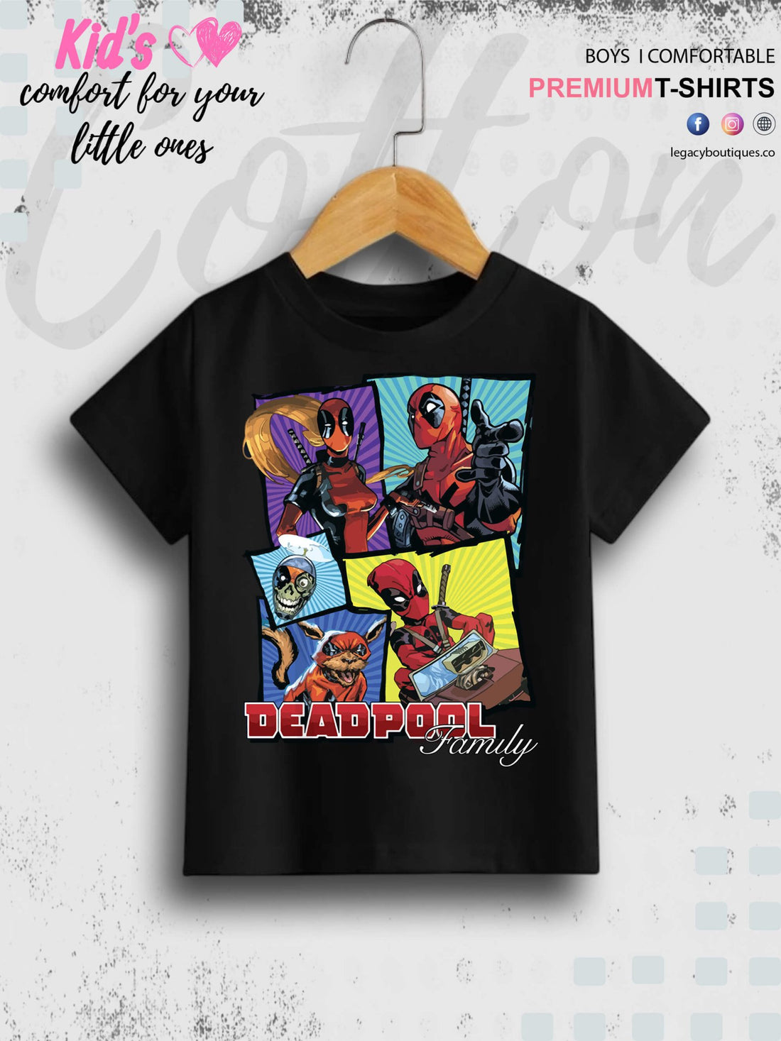Deadpool Family Cartoon Printed 1 To 11 Year Kids Favorite Cotton T-Shirt In Cheapest Price Only In Dhaka Legacy Boutiques Legacy Boutiques