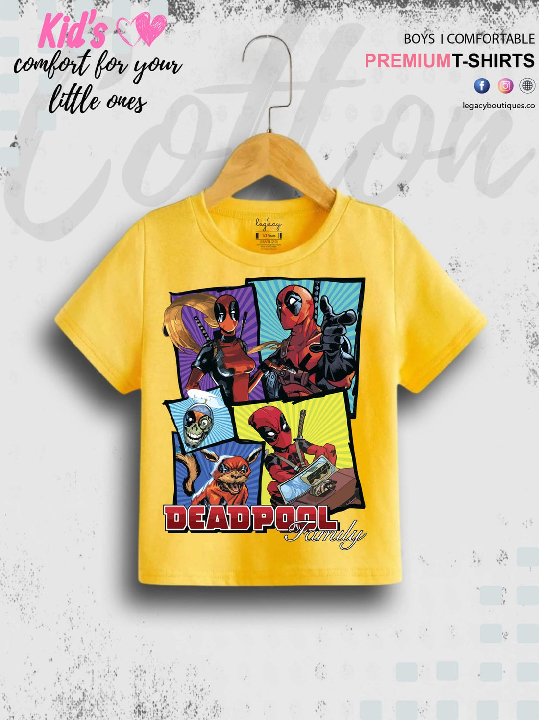 Deadpool Family Cartoon Printed 1 To 11 Year Kids Favorite Cotton T-Shirt In Cheapest Price Only In Dhaka Legacy Boutiques Legacy Boutiques
