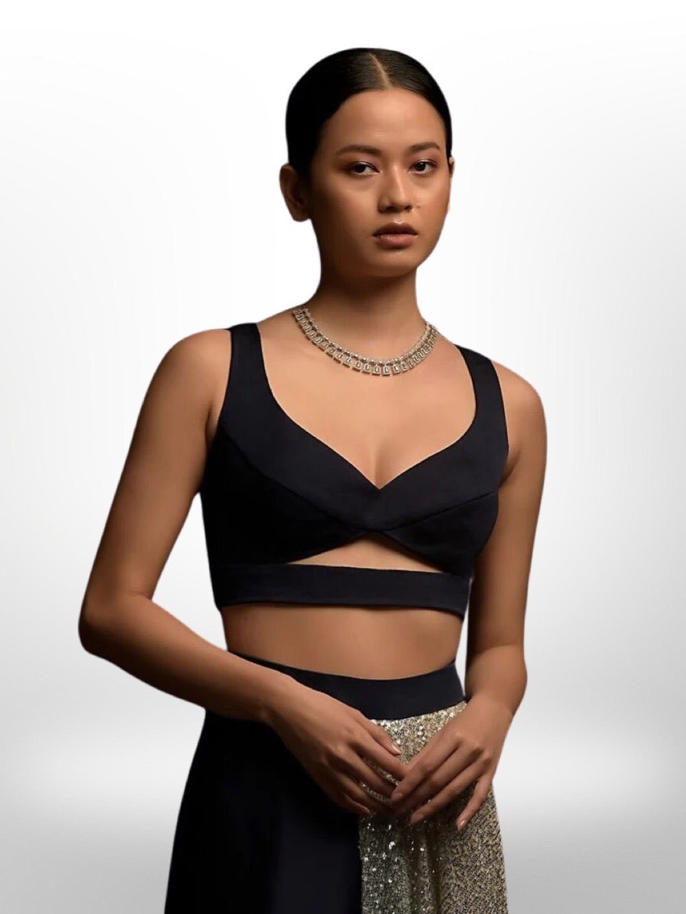 Designer Black Color Premium Satin Stitch Sleeveless Padded Blouse with Tassel Dori For Women Legacy Boutiques Legacy Boutiques