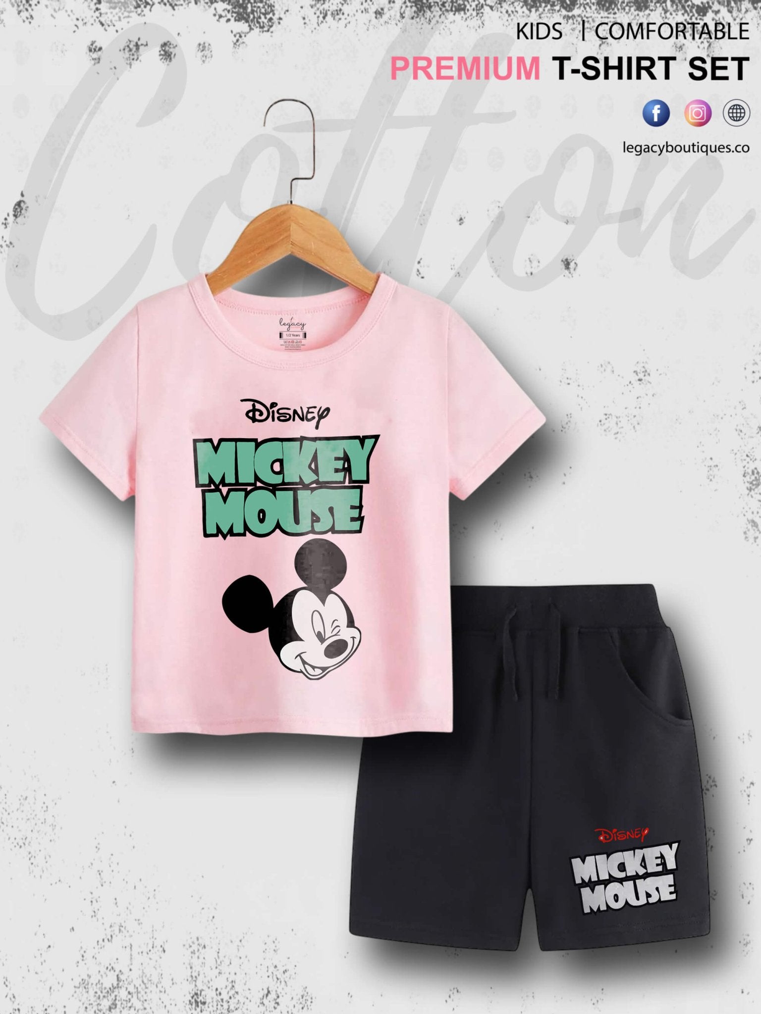 Disney Mickey Mouse Print 6 Month To 6 Year Summer Time Baby &amp; Kids Super Comfy T-shirt Set Legacy Boutiques Legacy Boutiques