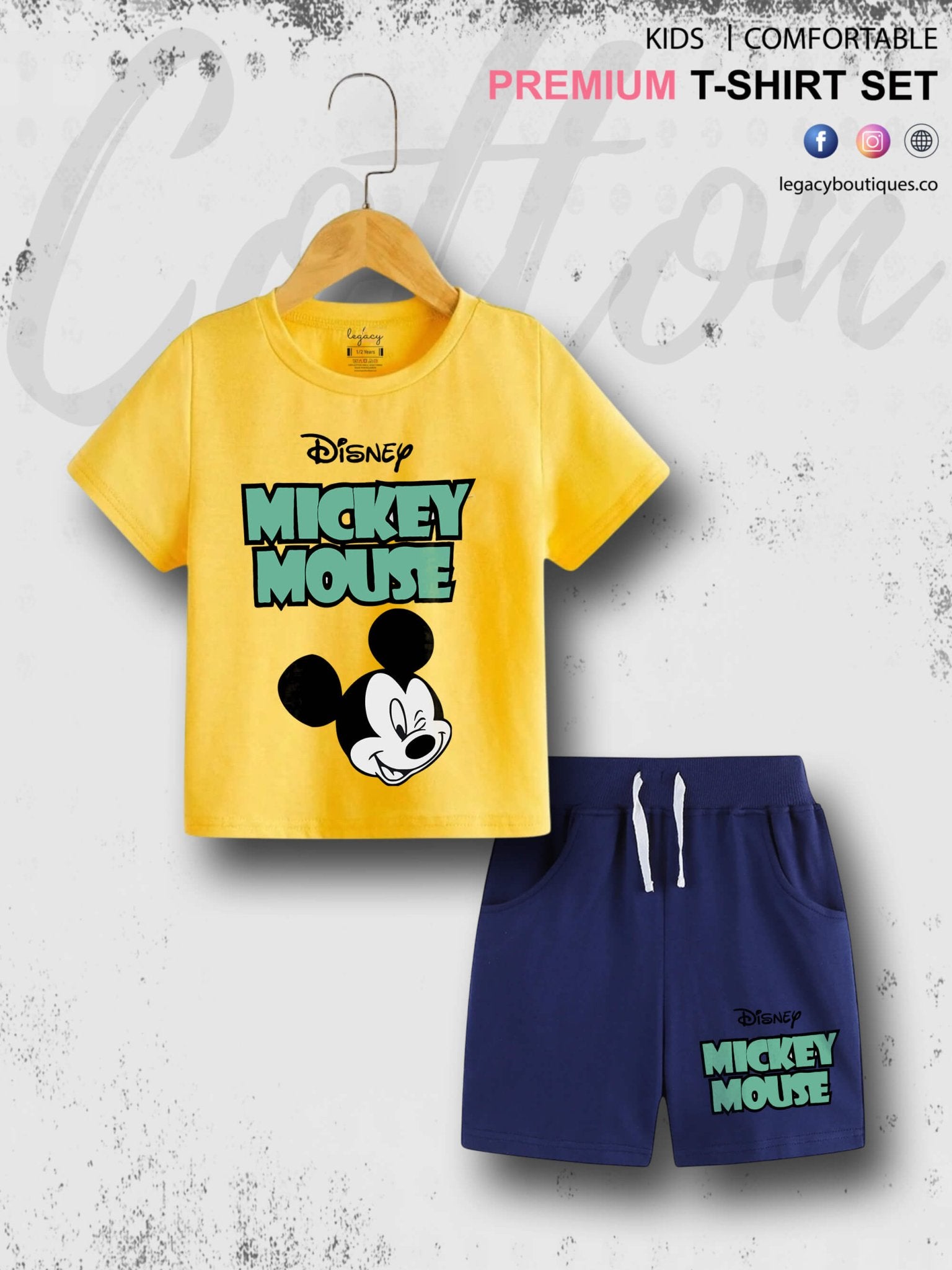 Disney Mickey Mouse Print 6 Month To 6 Year Summer Time Baby &amp; Kids Super Comfy T-shirt Set Legacy Boutiques Legacy Boutiques