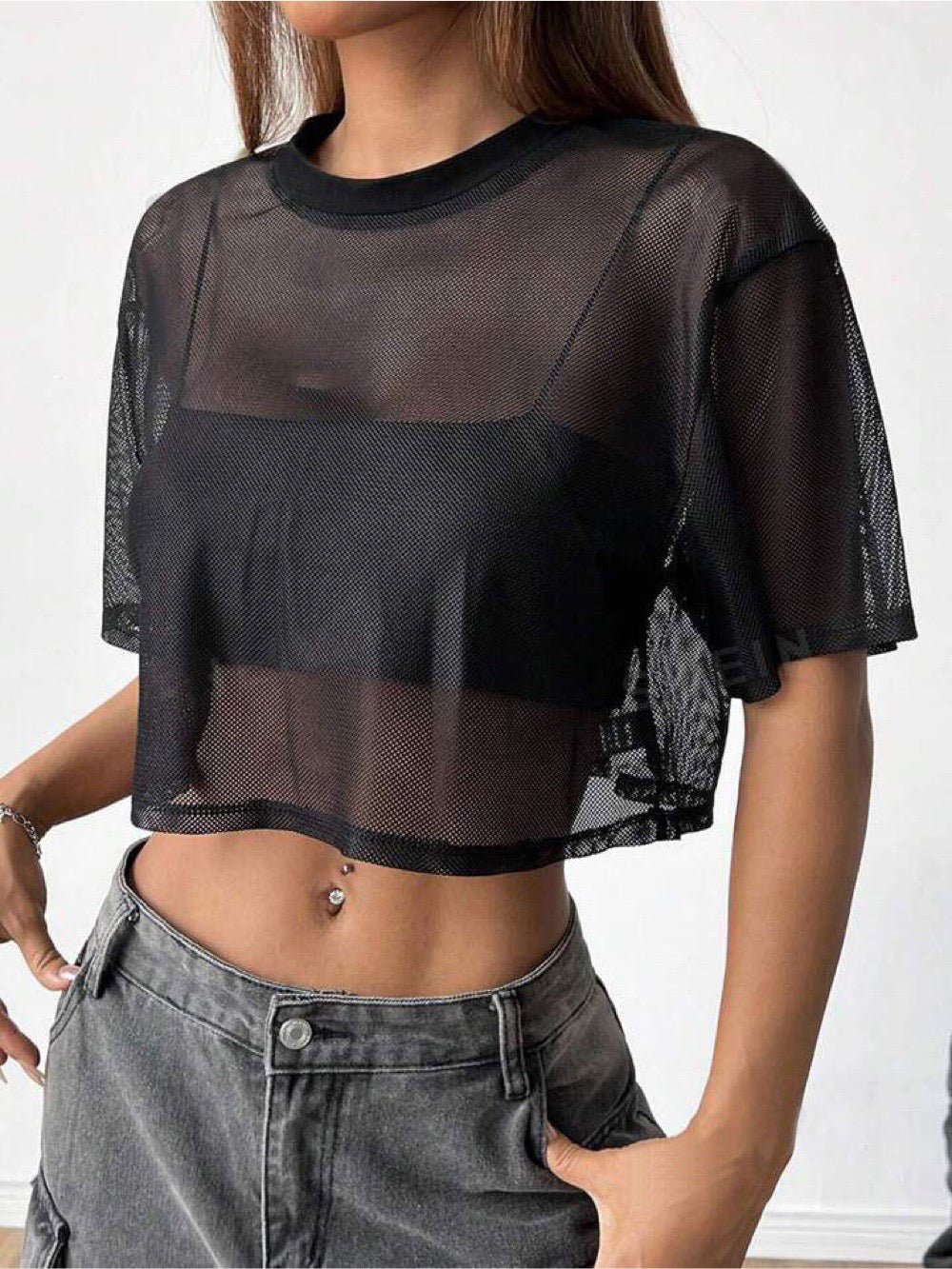 Drop Shoulder Crop Mesh Top Legacy Boutiques Legacy Boutiques Legacy Boutiques