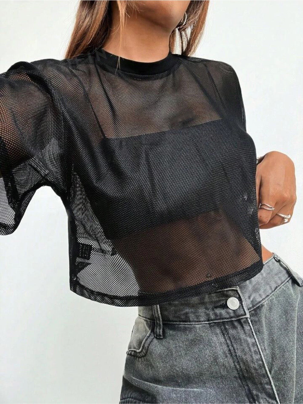 Drop Shoulder Crop Mesh Top Legacy Boutiques Legacy Boutiques Legacy Boutiques