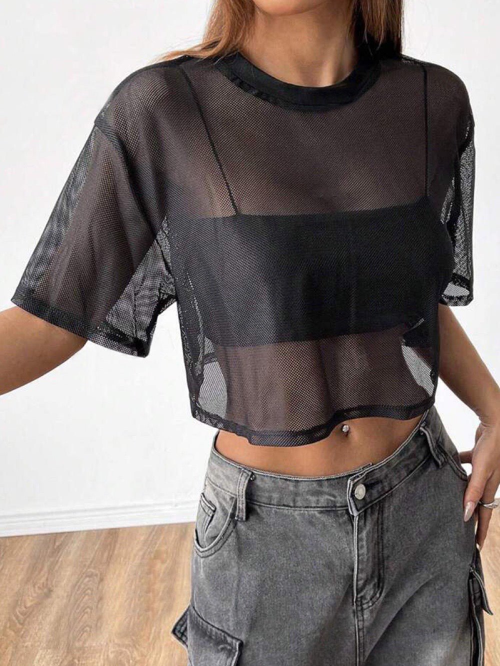 Drop Shoulder Crop Mesh Top Legacy Boutiques Legacy Boutiques Legacy Boutiques