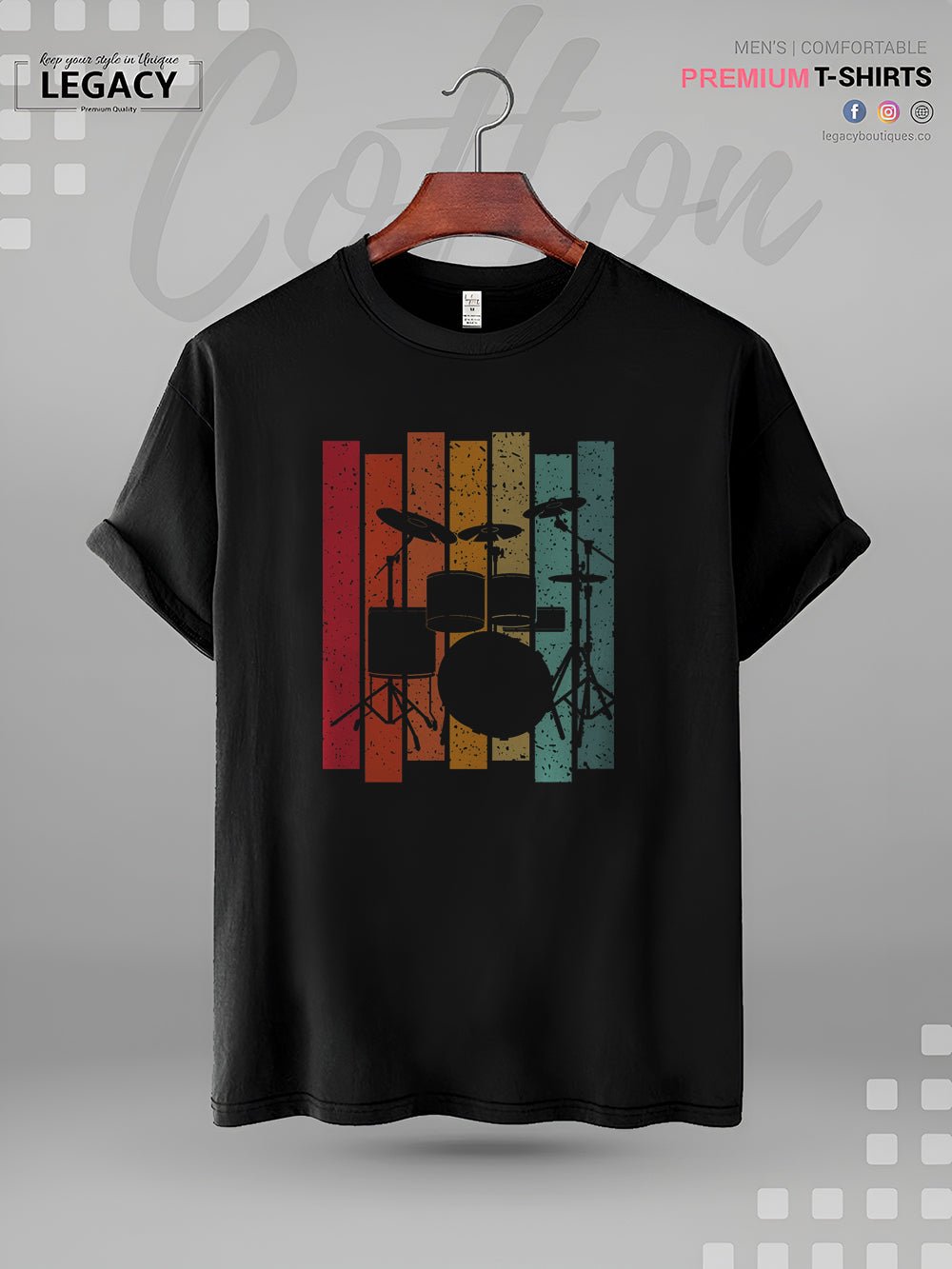 Drum Set Drumming Vintage Retro Print Men&
