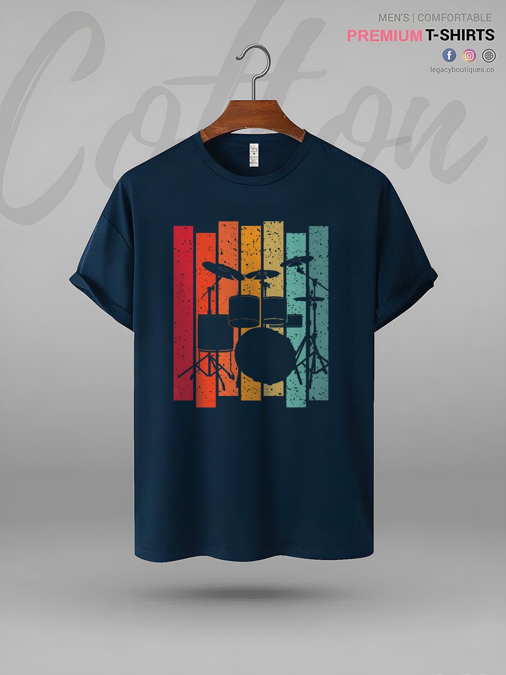 Drum Set Drumming Vintage Retro Print Men&