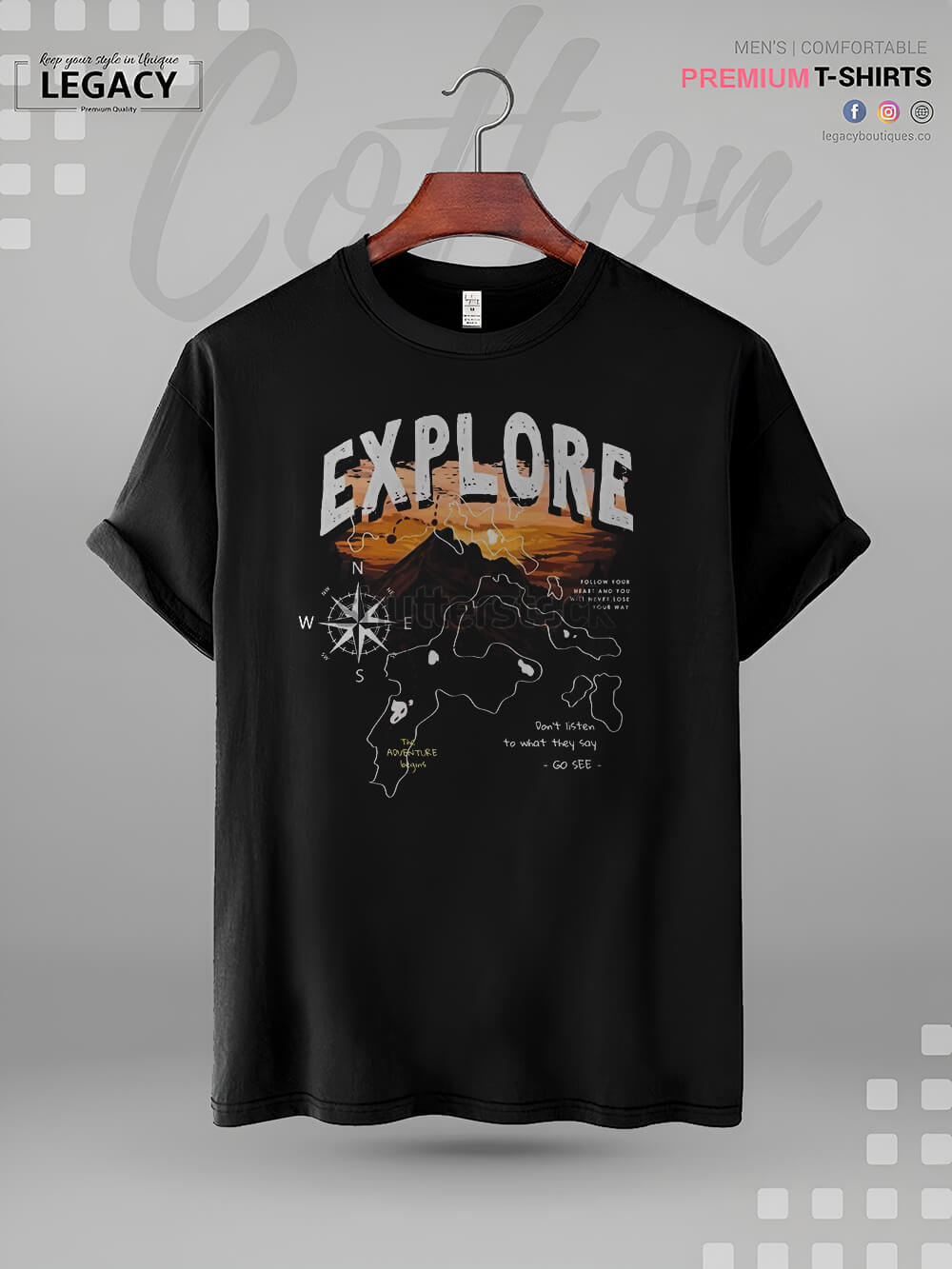 Explore The World Compass Adventure Outdoor Activity High Quality Mens Tshirt At A Resonable Price Legacy Boutiques Legacy Boutiques