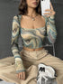 Full Sleeve Crop Top Square Neck Marble Print Legacy Boutiques Legacy Boutiques