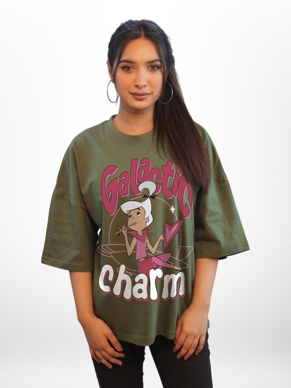 Galactic Charm Graphic Printed Womens Drop Shoulder T-shirt Legacy Boutiques Bangladesh Legacy Boutiques Legacy Boutiques