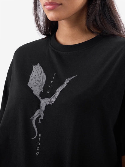 Game Of Thrones House Of Dragon Fire and Blood Printed Cheap Price High Quality Womens Drop Shoulder T shirt Legacy Boutiques Dhaka Legacy Boutiques Legacy Boutiques