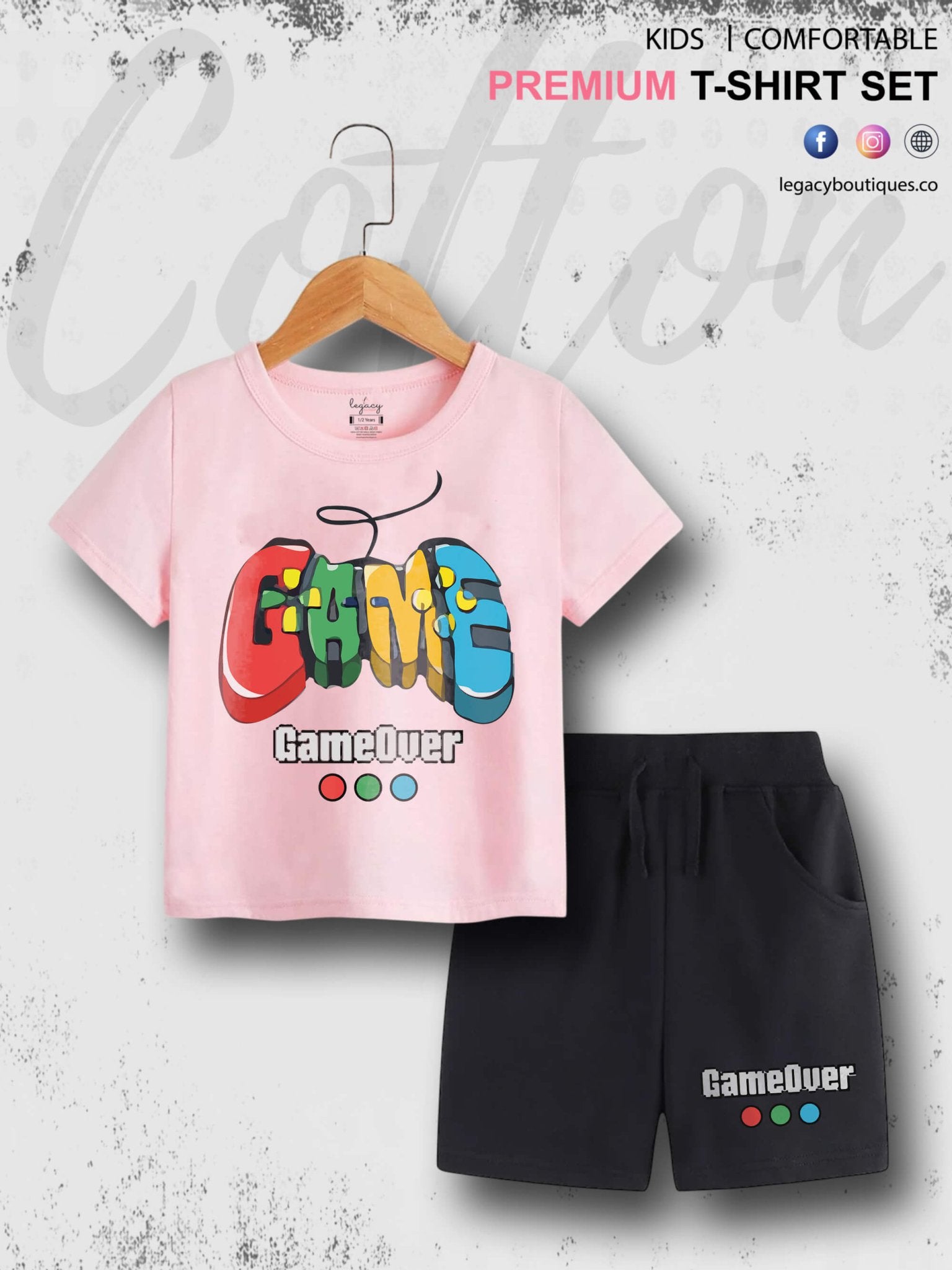 Game Over Print 6 Month To 6 Year Summer Time Baby &amp; Kids Super Comfy T-shirt Set Legacy Boutiques Legacy Boutiques