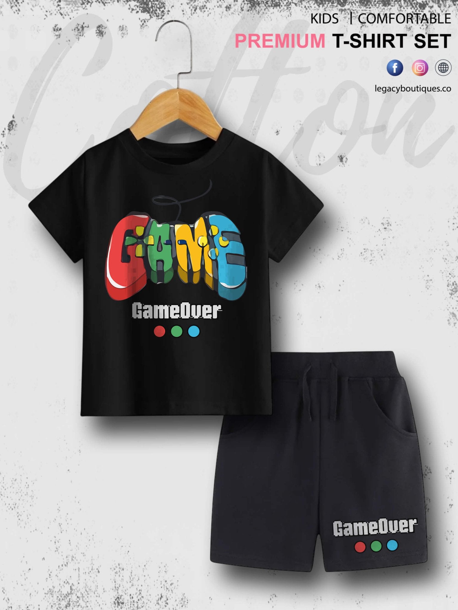 Game Over Print 6 Month To 6 Year Summer Time Baby &amp; Kids Super Comfy T-shirt Set Legacy Boutiques Legacy Boutiques