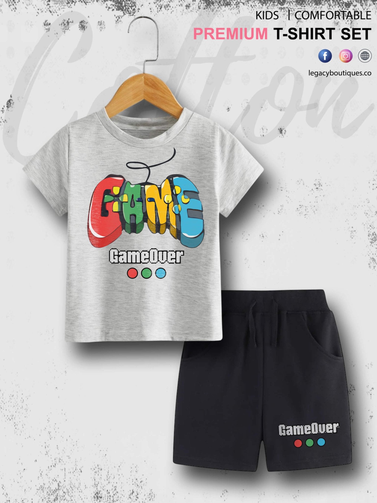 Game Over Print 6 Month To 6 Year Summer Time Baby &amp; Kids Super Comfy T-shirt Set Legacy Boutiques Legacy Boutiques