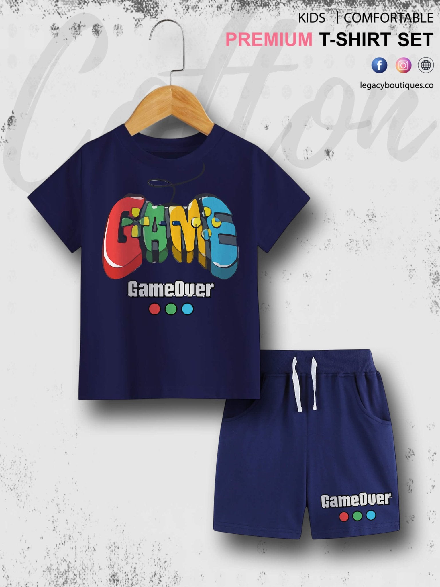 Game Over Print 6 Month To 6 Year Summer Time Baby &amp; Kids Super Comfy T-shirt Set Legacy Boutiques Legacy Boutiques