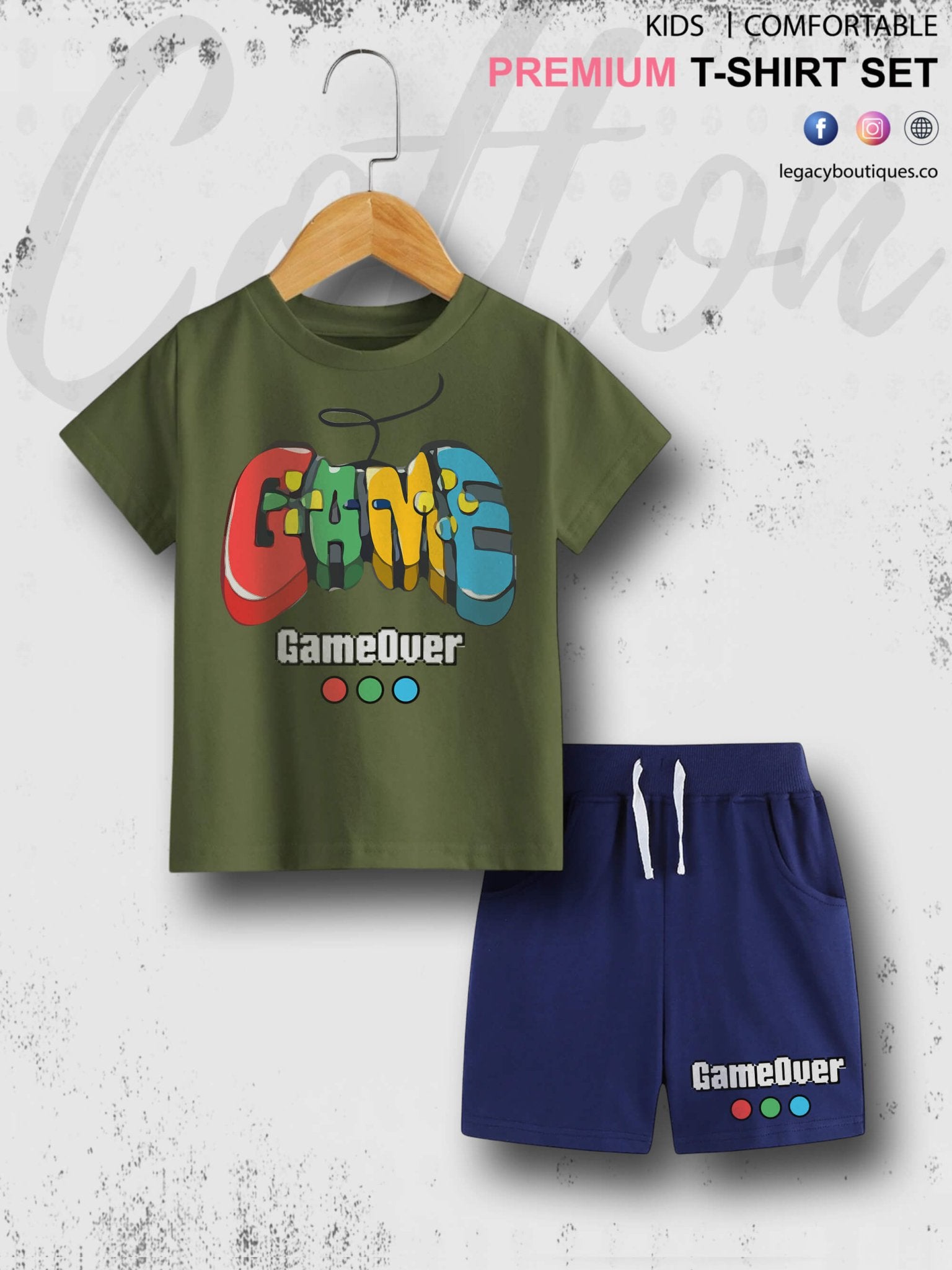 Game Over Print 6 Month To 6 Year Summer Time Baby &amp; Kids Super Comfy T-shirt Set Legacy Boutiques Legacy Boutiques