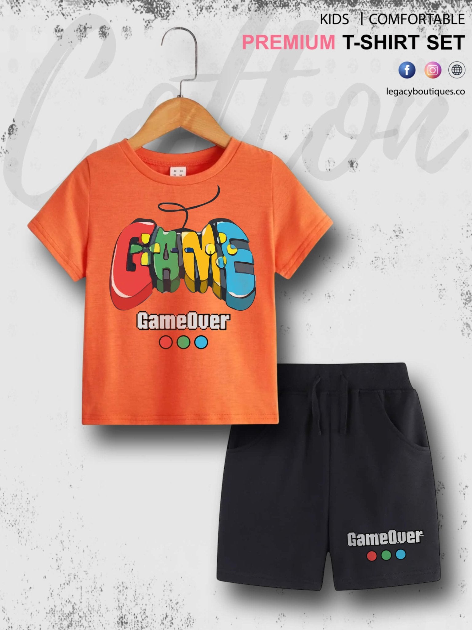 Game Over Print 6 Month To 6 Year Summer Time Baby &amp; Kids Super Comfy T-shirt Set Legacy Boutiques Legacy Boutiques