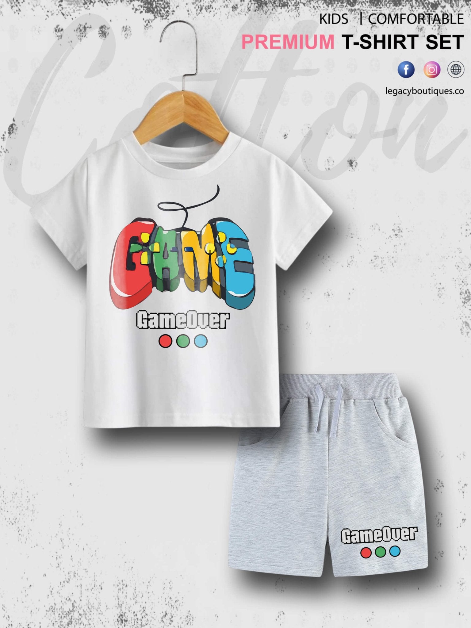 Game Over Print 6 Month To 6 Year Summer Time Baby &amp; Kids Super Comfy T-shirt Set Legacy Boutiques Legacy Boutiques