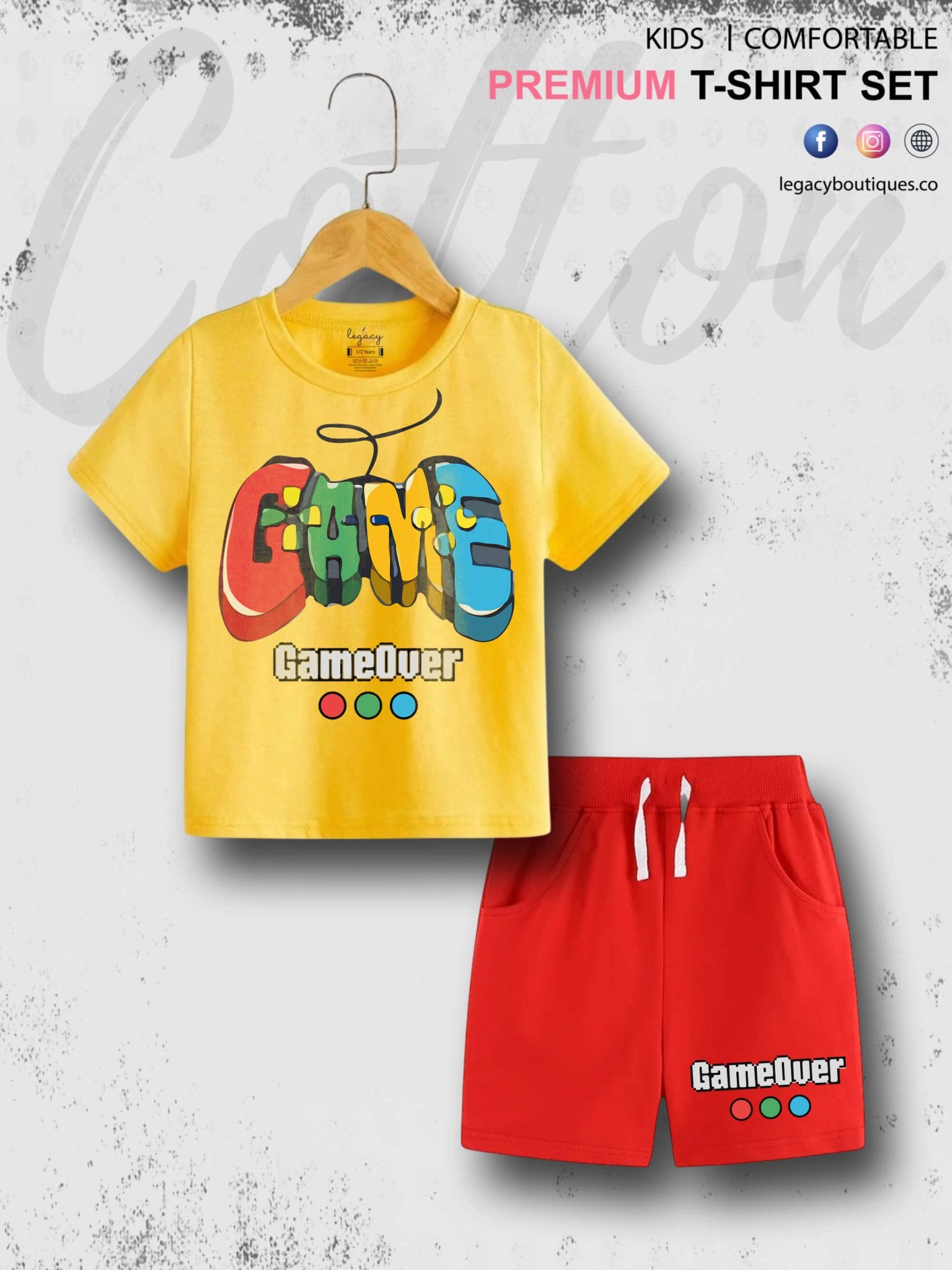 Game Over Print 6 Month To 6 Year Summer Time Baby &amp; Kids Super Comfy T-shirt Set Legacy Boutiques Legacy Boutiques