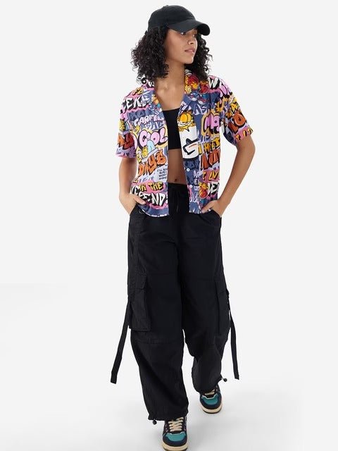 Garfield Graffiti "I Hate Mondays" Pop Art Camp Collar Shirt Legacy Boutiques Legacy Boutiques