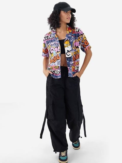 Garfield Graffiti "I Hate Mondays" Pop Art Camp Collar Shirt Legacy Boutiques Legacy Boutiques