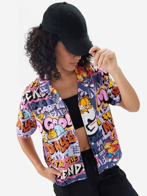 Garfield Graffiti "I Hate Mondays" Pop Art Camp Collar Shirt Legacy Boutiques Legacy Boutiques