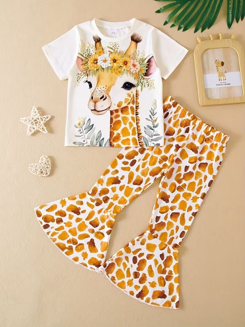Giraffe &amp; Floral Print Girls Top and Pant 2 Piece set Legacy Boutiques Legacy Boutiques