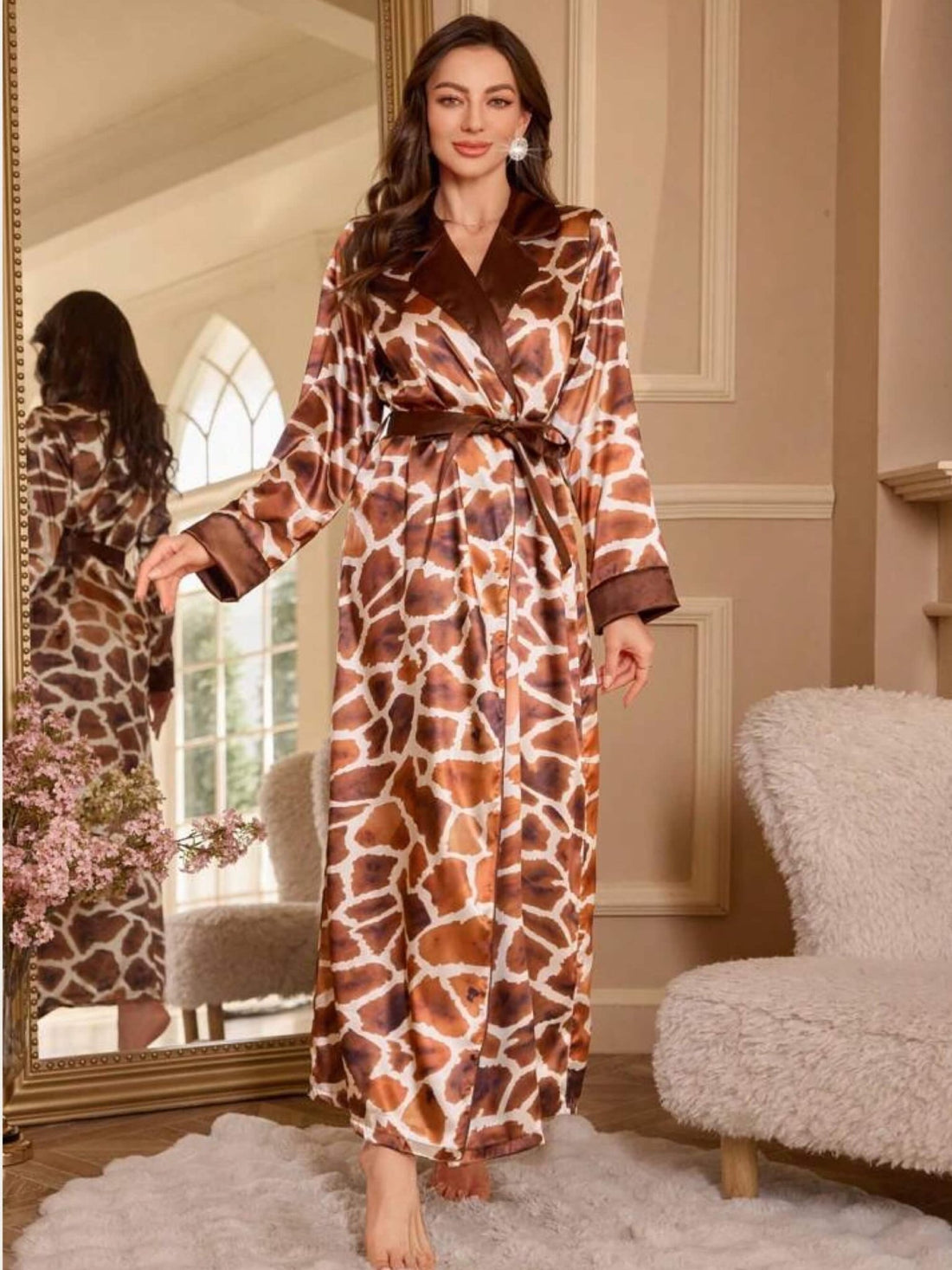 Giraffe Printed Satin Kimono Robe Legacy Boutiques Legacy Boutiques