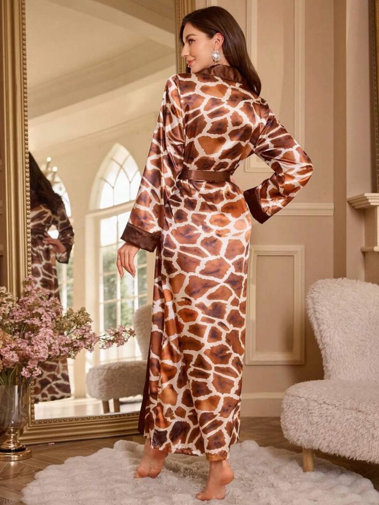 Giraffe Printed Satin Kimono Robe Legacy Boutiques Legacy Boutiques