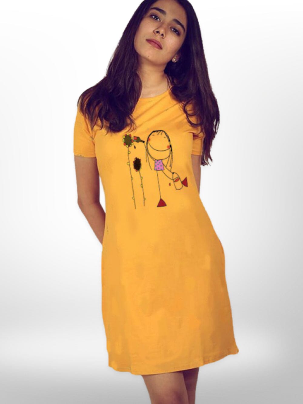 Girl Draw Picture Printed Long T-shirt For Women&