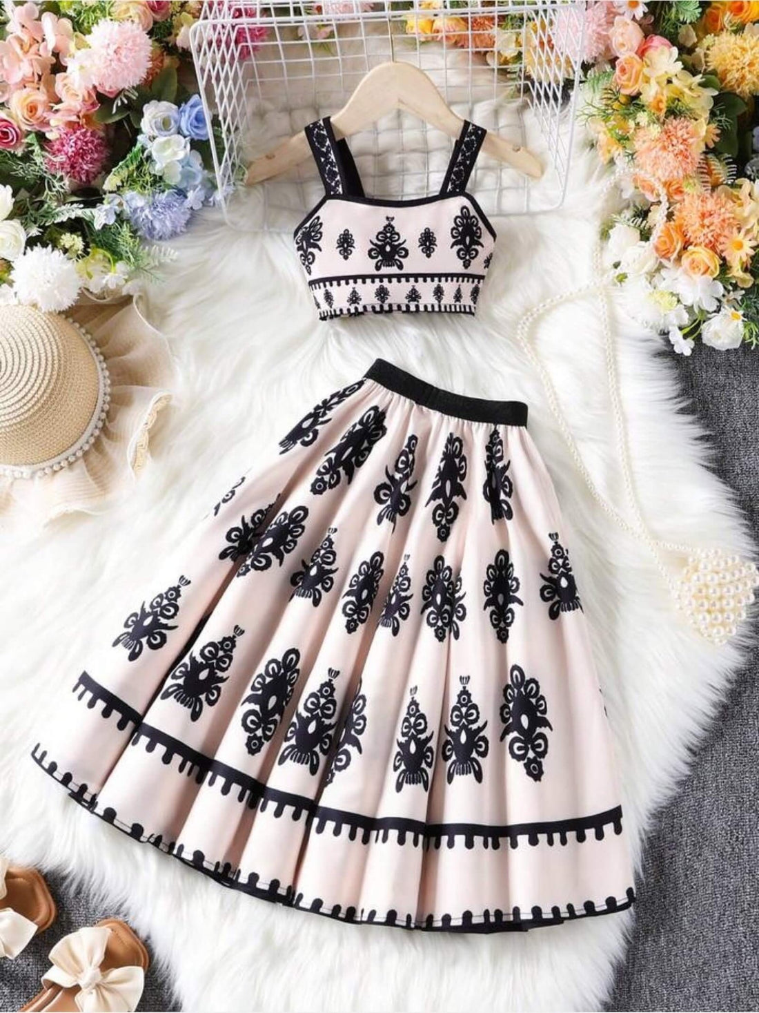 Girls Aria Black Damask Printed Lehenga Set Legacy Boutiques Legacy Boutiques