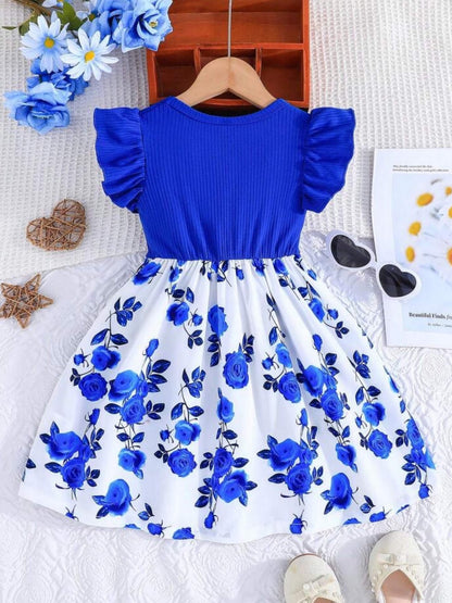 Girls Dress With Ruffled Sleeves, Bow And Rose Print Legacy Boutiques Legacy Boutiques