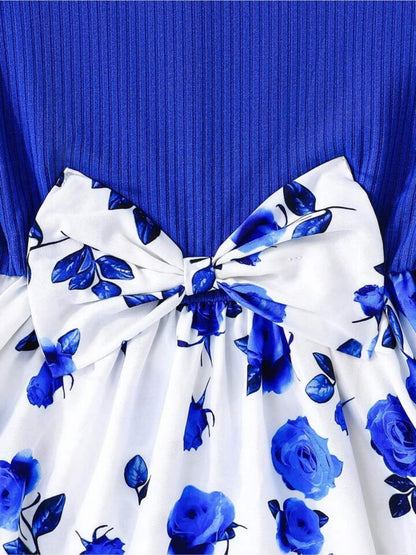 Girls Dress With Ruffled Sleeves, Bow And Rose Print Legacy Boutiques Legacy Boutiques