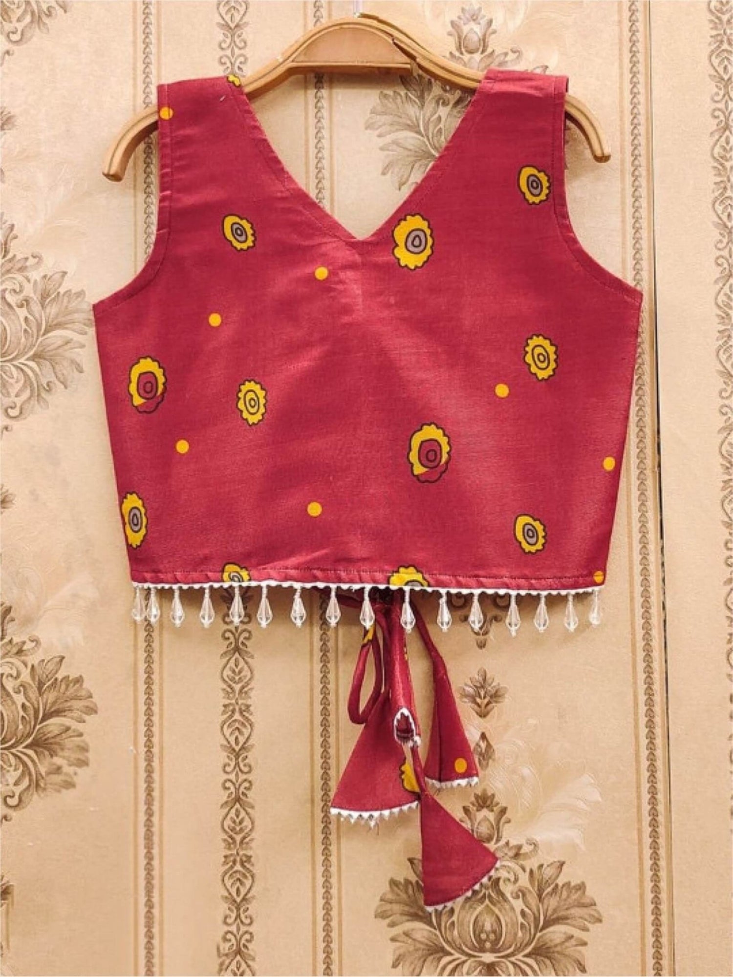 Girls Maroon Silk Kalamkari Lehenga Choli - Traditional Elephant Print 3 Pis Legacy Boutiques Legacy Boutiques
