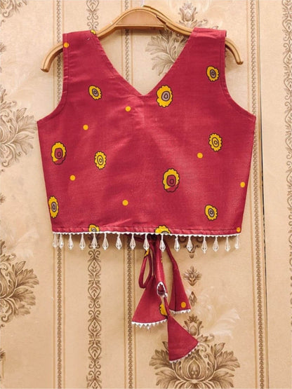 Girls Maroon Silk Kalamkari Lehenga Choli - Traditional Elephant Print 3 Pis Legacy Boutiques Legacy Boutiques