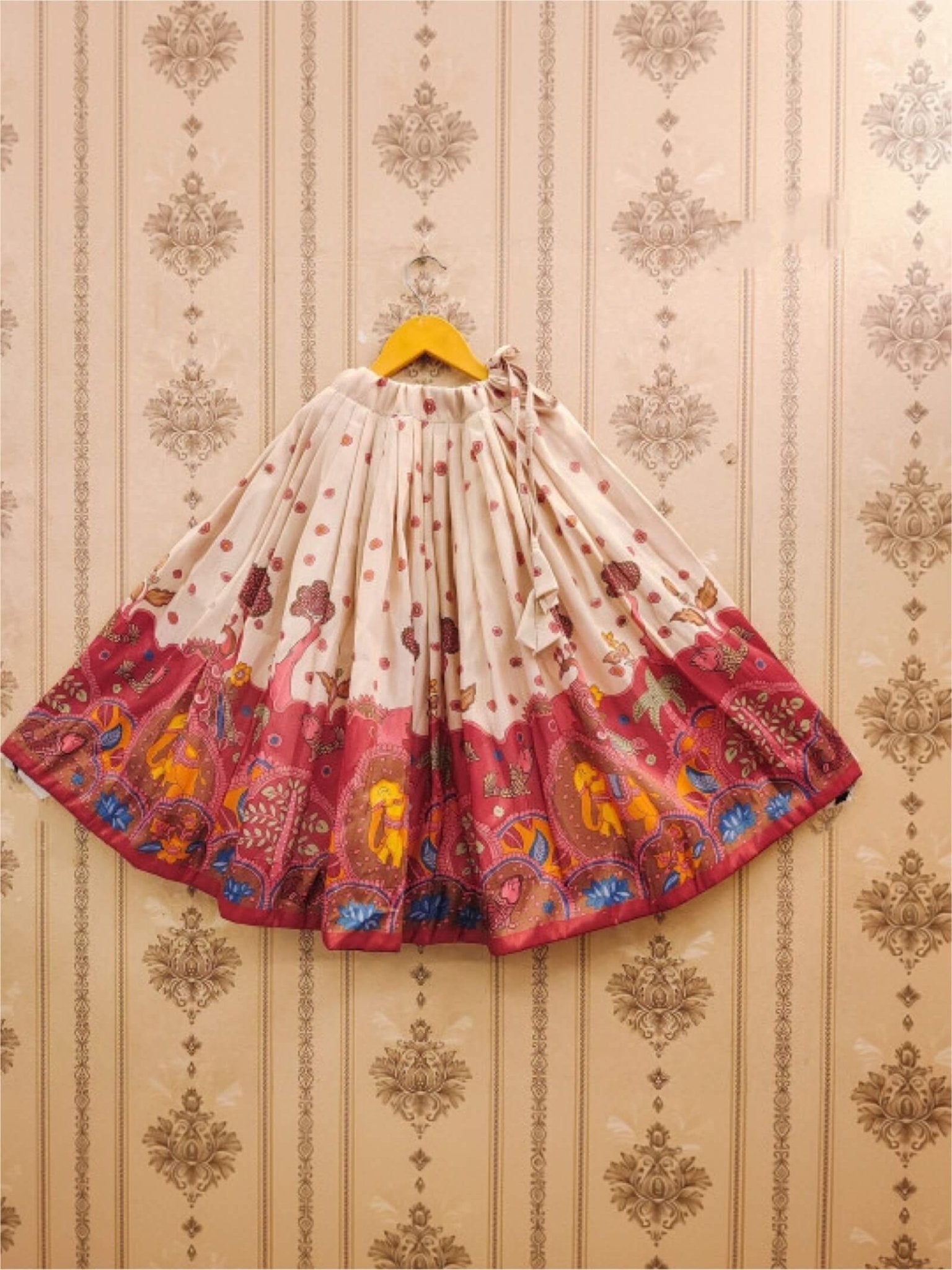 Girls Maroon Silk Kalamkari Lehenga Choli - Traditional Elephant Print 3 Pis Legacy Boutiques Legacy Boutiques