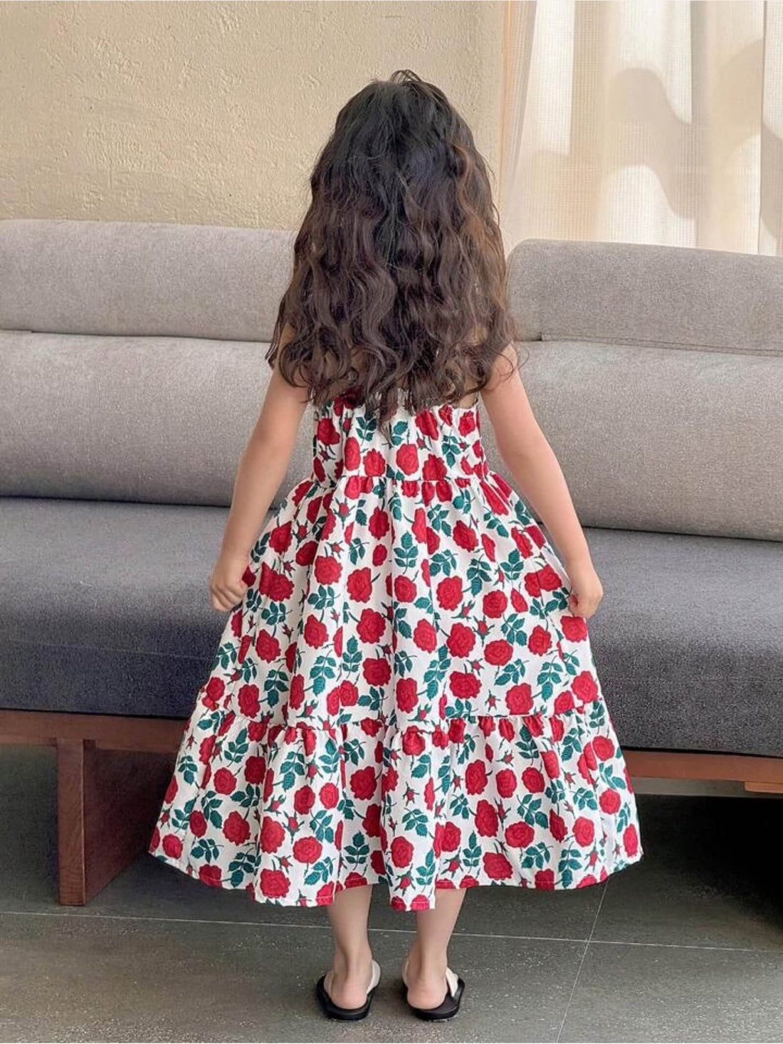 Girls Red Rose Floral Print Tiered Maxi Dress with Adjustable Tie Straps Legacy Boutiques Legacy Boutiques