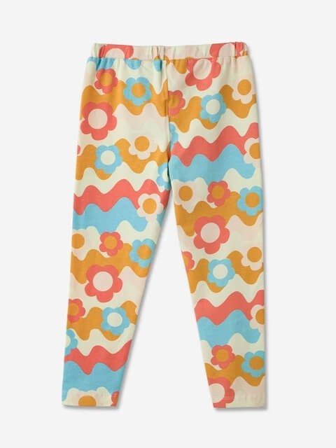 Girls Retro Groovy Floral Wave Leggings - 70s Inspired Multi - Color Tights Legacy Boutiques Legacy Boutiques