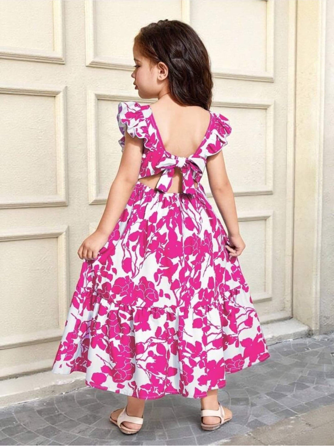 Girls Rosalie Red Floral Ruffle Maxi Dress with Bow Tie Back Cutout Legacy Boutiques Legacy Boutiques