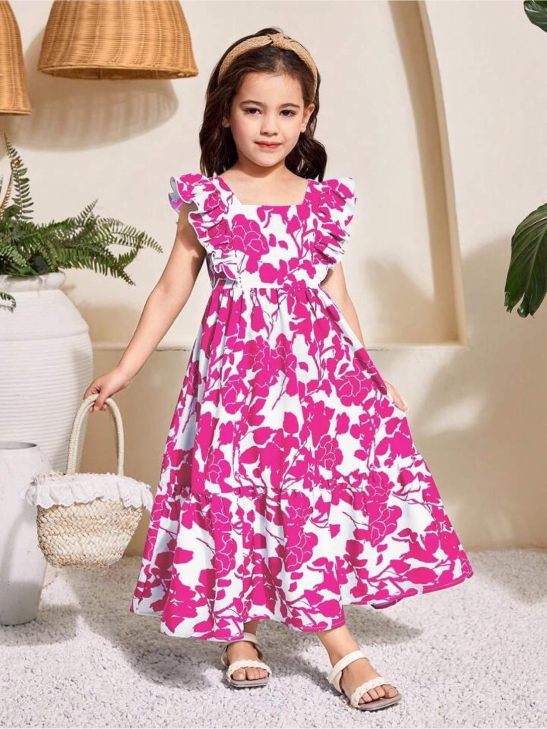 Girls Rosalie Red Floral Ruffle Maxi Dress with Bow Tie Back Cutout Legacy Boutiques Legacy Boutiques