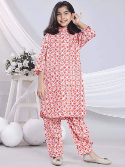 Girls White &amp; Pink Floral Long Sleeve Flared 2 Pies Dress - Rose Petal Legacy Boutiques Legacy Boutiques