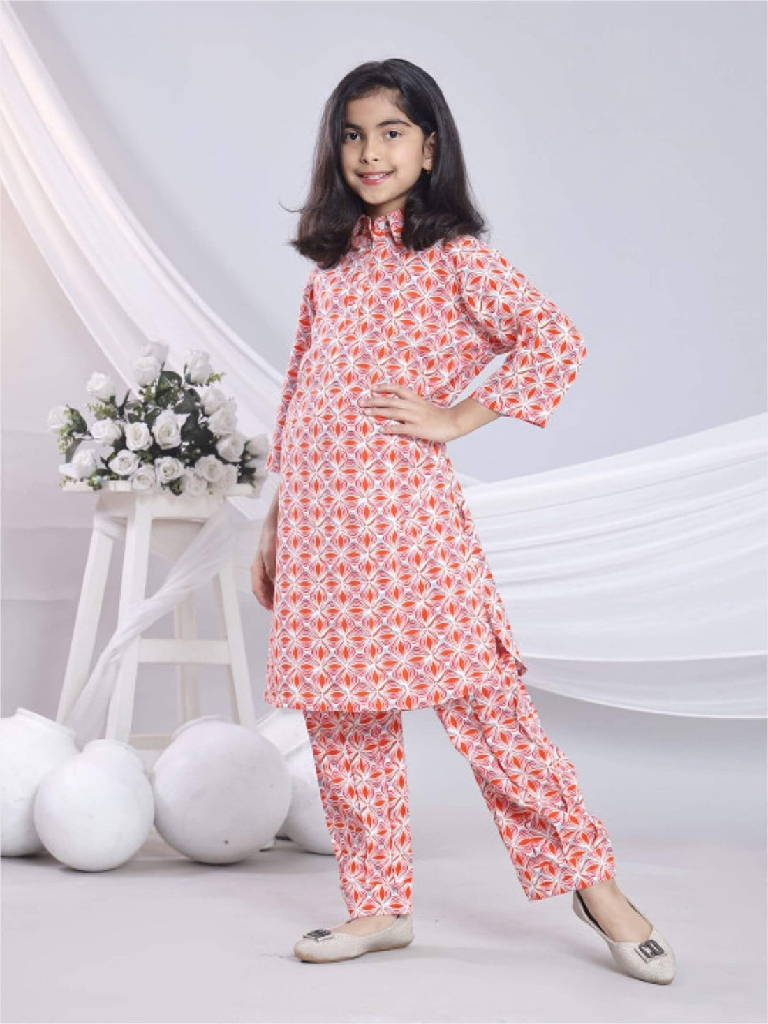 Girls White &amp; Pink Floral Long Sleeve Flared 2 Pies Dress - Rose Petal Legacy Boutiques Legacy Boutiques