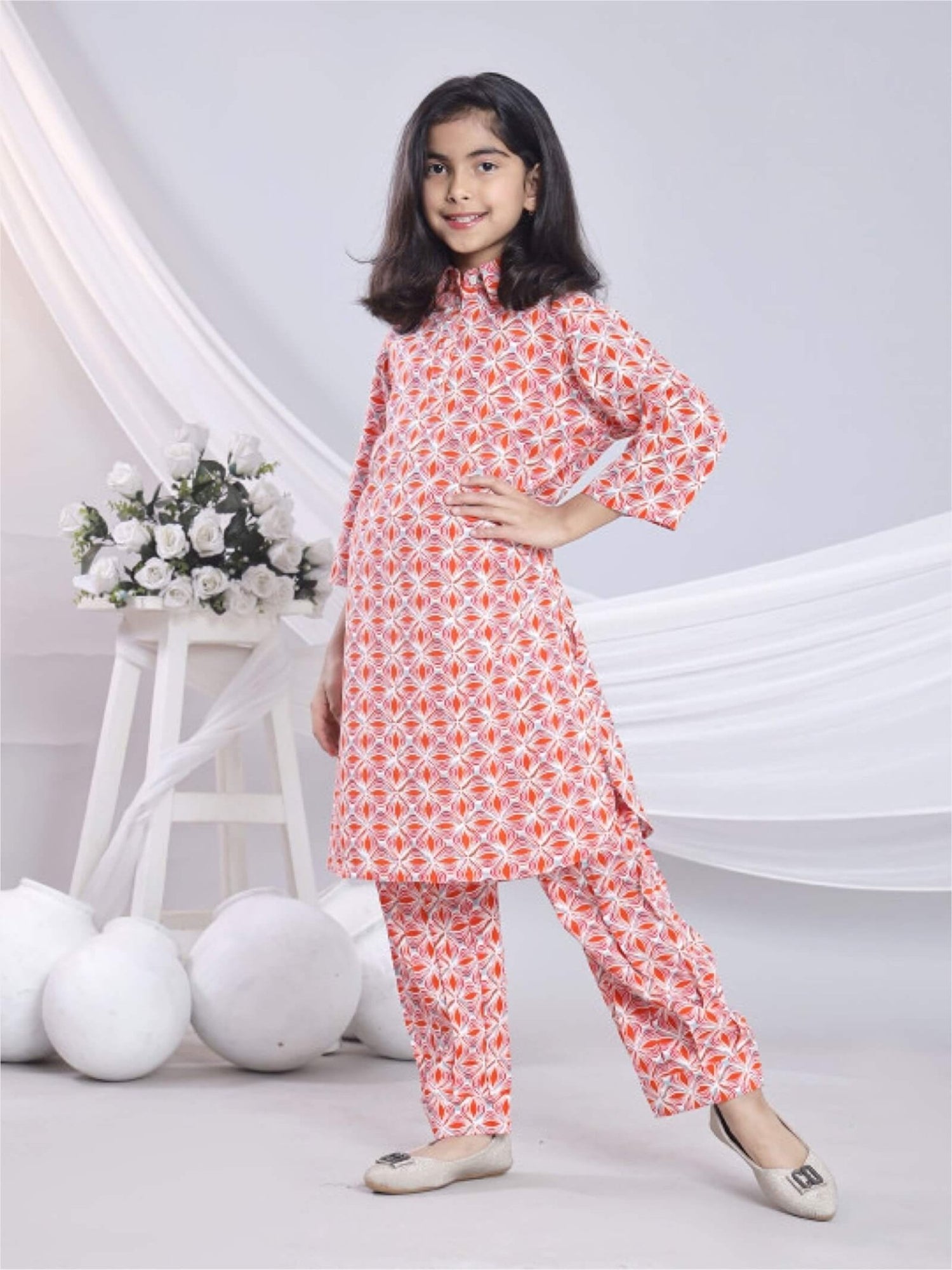 Girls White &amp; Pink Floral Long Sleeve Flared 2 Pies Dress - Rose Petal Legacy Boutiques Legacy Boutiques