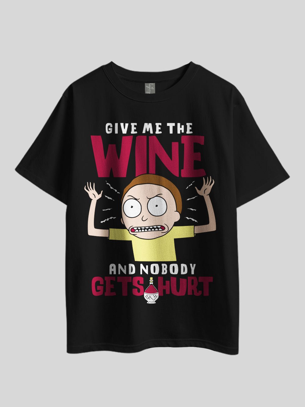 "GIVE ME THE WINE AND NOBODY GETS HURT: Rick and Morty Smith" Printed Drop Shoulder T-shirt Legacy Boutiques Dhaka Legacy Boutiques Legacy Boutiques